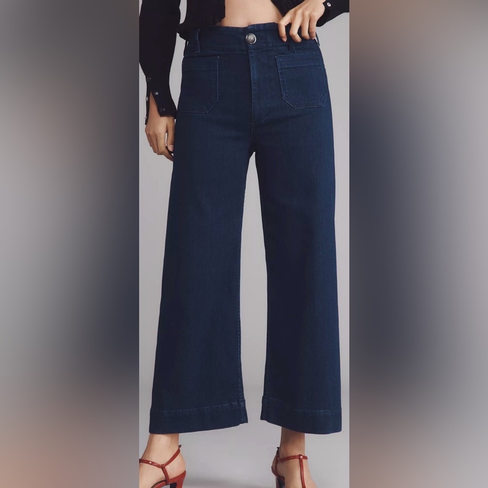 Anthropologie x Maeve The Colette Crop Wide Leg Jeans Dark Blue Size 24